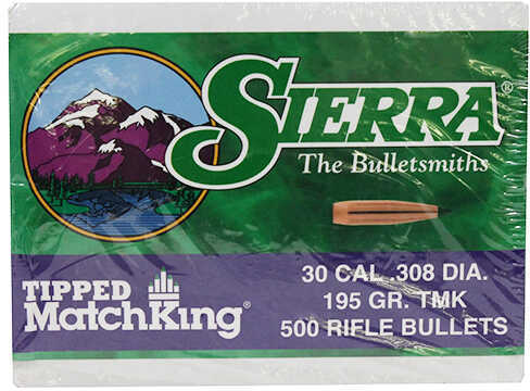 Sierra Bullets 30 Caliber Tipped MatchKing 195 Grains Polymer Boat Tail Per 500 Md: 7795C