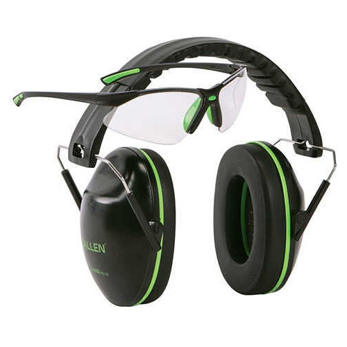 Allen Gamma Junior Earmuff & Glasses Combo Black/Green Plastic NRR 23 Rated Anti-fog/Clear Lenses Adjustable Foldable 23