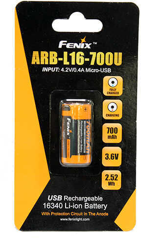 Fenix Lights Flashlights Rechargeable Batteries 16340 (3.6V) 700U mAh USB Md: ARB-L16-700U