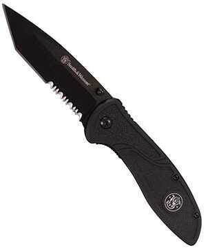 Black Tanto 3.5" Partially Serrated Knife with Pocket Clip