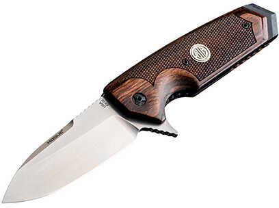 Hogue EX02 Sig Sauer Folding Knives 3.75" Spear Point Blade, Flipper Tumbled Finish, Reinforced Wood Walnut