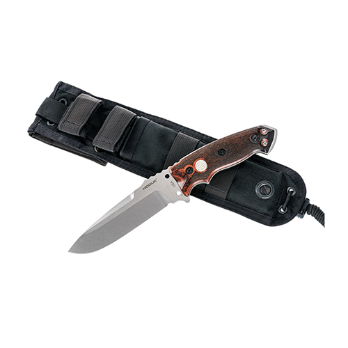 Hogue EX-F01 5 1/2" Sig Fixed Drop Point Blade A2 Bead Blast Clear Finish, Black Sheath, Reinforced Rosewood Scales
