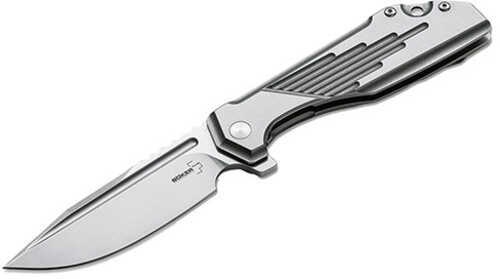 Boker Knives Plus Folding Knife Lateralus Flipper, 3 1/2" D2 Stonewashed Blade, Stainless Steel Handle