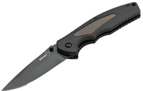 Boker Knives Plus Folding Knife Gemini NGA Assisted, 3 1/2" VG10 Plain Blade, Blk FRS Handle, Coy Rubber Inserts