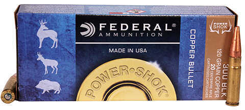 300 AAC Blackout 20 Rounds Ammunition Federal Cartridge 120 Grain Power Shok Copper