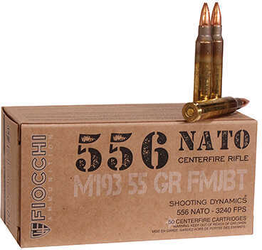 5.56mm Nato 50 Rounds Ammunition Fiocchi Ammo 55 Grain Full Metal Jacket Boat Tail