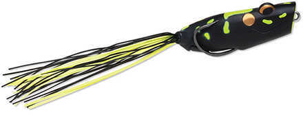 Click to see larger image. Terminator Popping Frog 2 1/2" Length 9/16 oz Black Chartreuse Leopard Package of