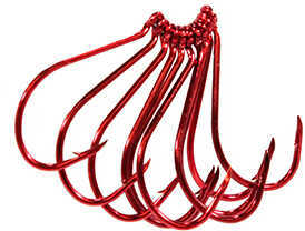 Eagle Claw Long Shank Octopus Hook 4 Size Red Package of 10