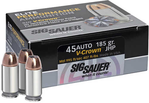 45 ACP 50 Rounds Ammunition Sig Sauer 185 Grain Hollow Point