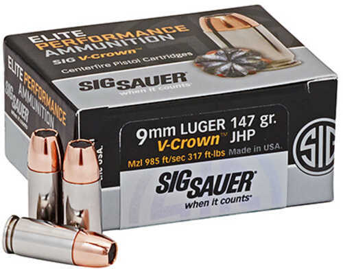 9mm Luger 50 Rounds Ammunition Sig Sauer 147 Grain Jacketed Hollow Point