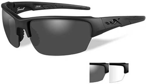 Wiley X WX Saint Sunglasses Matte Black Frame, Smoke Gray and Clear Lens
