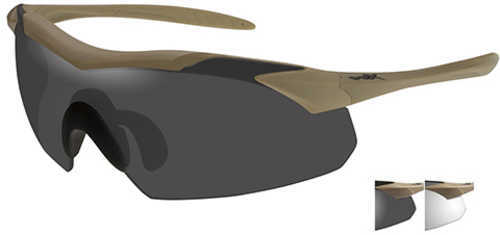 Wiley X WX Vapor Sunglasses Tan 499 Frame, Smoke Grey and Clear Lens