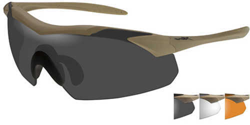 Wiley X WX Vapor Sunglasses Tan 499 Frame, Light Rust, Smoke Grey, and Clear Lens