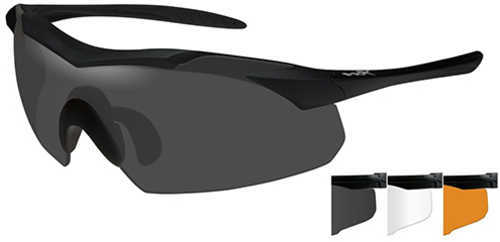 Wiley X WX Vapor Sunglasses Matte Black Frame, Light Rust, Smoke Grey, and Clear Lens