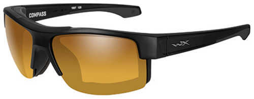 Wiley X WX Compass Sunglasses Matte Black Frame, Polarized Venice Gold Mirror Lens