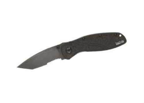Kershaw Tactical Blur Folding Knife/Assisted 14C28N/Stone Washed Combo Tanto Point Thumb Stud/Pocket Clip 3.375" Black A