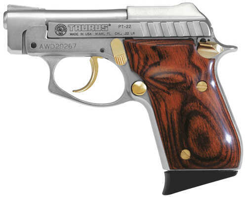 Taurus PT22 22 Long Rifle Pistol 2.75" Barrel Fixed Sights Nickel With Gold Highlights And Rosewood Grip 1220035G