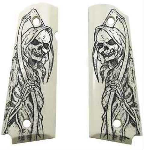 Hogue Grips Polymer Scrimshaw Fits 1911 Govt Model Grim Reaper Full Body Ambi Cut Ivory 45029