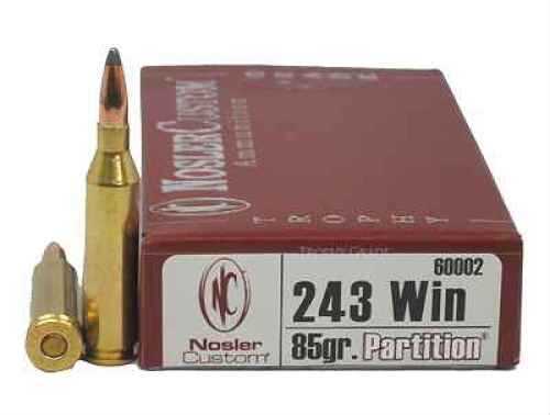 243 Winchester 20 Rounds Ammunition Nosler 85 Grain Soft Point