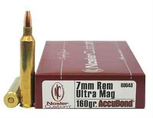 <span style="font-weight:bolder; ">7mm</span> Remington Ultra Magnum 20 Rounds Ammunition Nosler 160 Grain Ballistic Tip