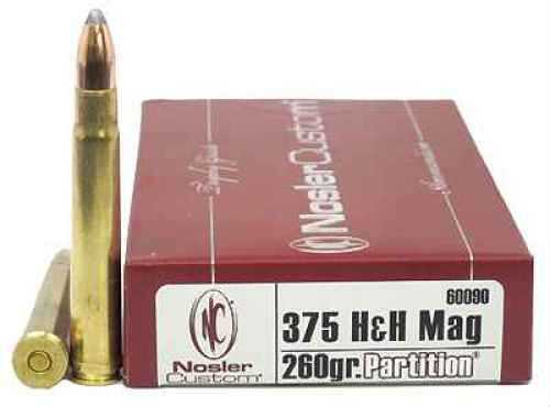 375 <span style="font-weight:bolder; ">H&H</span> 20 Rounds Ammunition Nosler 260 Grain Soft Point