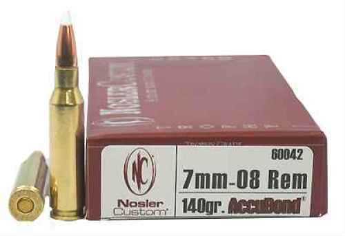 7mm-08 Remington 20 Rounds Ammunition <span style="font-weight:bolder; ">Nosler</span> 140 Grain Ballistic Tip
