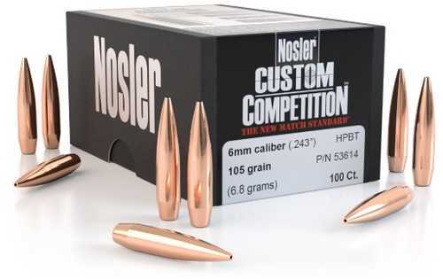 Nosler 6mm/243 Caliber Custom Competition 105 grain Hollow Point Boat Tail Match (Per 250) 16328