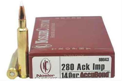 280 Rem Ackley Improved 20 Rounds Ammunition <span style="font-weight:bolder; ">Nosler</span> 140 Grain Ballistic Tip