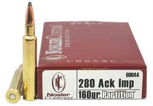 280 Rem <span style="font-weight:bolder; ">Ackley</span> Improved 20 Rounds Ammunition Nosler 160 Grain Soft Point