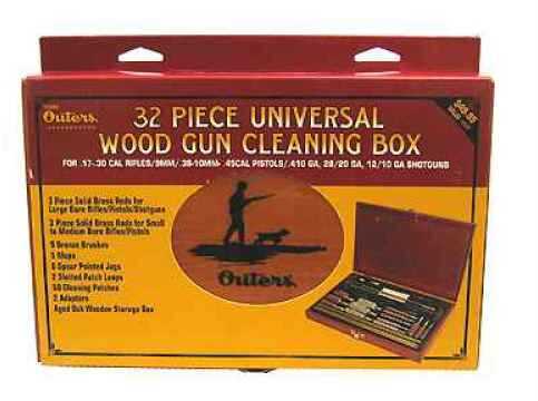 Outers Guncare Universal <span style="font-weight:bolder; ">Cleaning</span> <span style="font-weight:bolder; ">Kit</span> 32pc.17 Caliber & Up Wood Box 70080