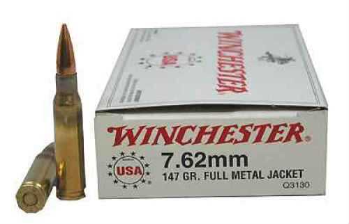 7.62 NATO 20 Rounds Ammunition Winchester 147 Grain Full Metal Jacket