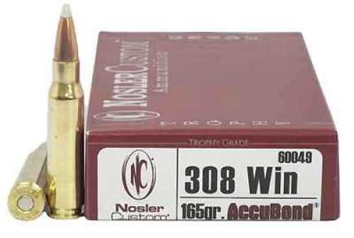 308 Winchester 20 Rounds Ammunition <span style="font-weight:bolder; ">Nosler</span> 165 Grain Ballistic Tip