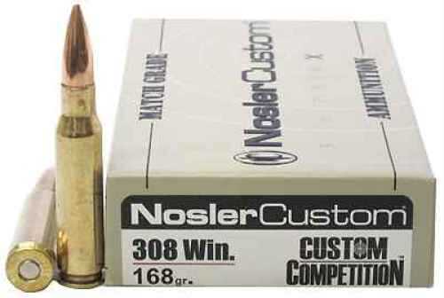 <span style="font-weight:bolder; ">308</span> Winchester 20 Rounds Ammunition Nosler 168 Grain Hollow Point Boat Tail