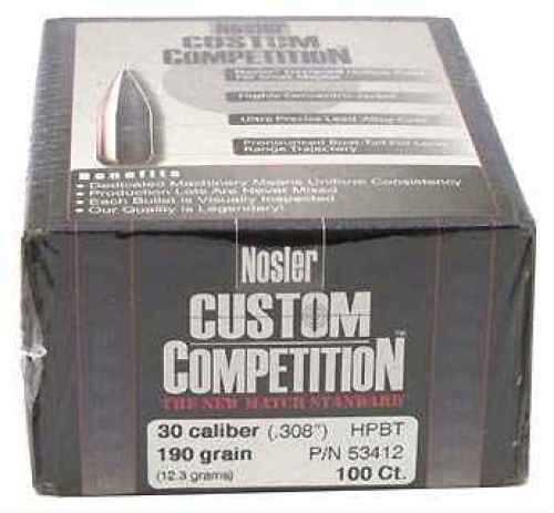 Nosler 30 Caliber 190 Grains Custom Competition Bullets HPBT (Per 100) 53412
