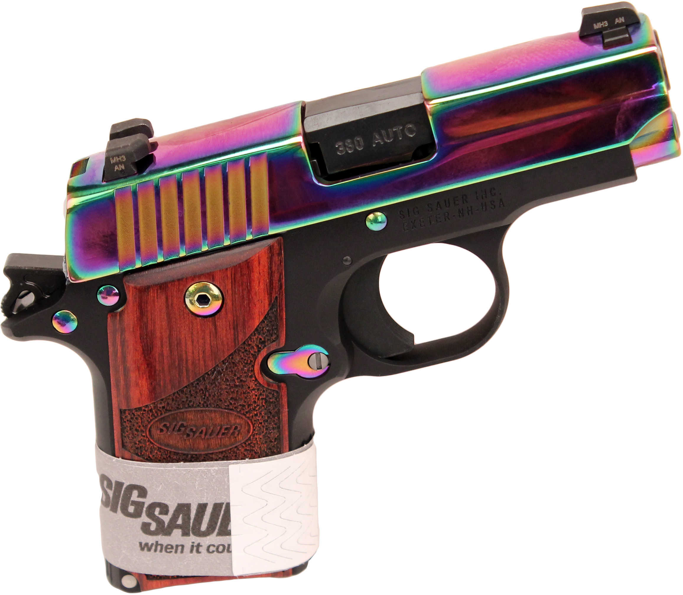 Sig Sauer P238 380 ACP Rainbow Titanium Slide Wood Grip 6 Round Semi Automatic Pistol 238380RBT