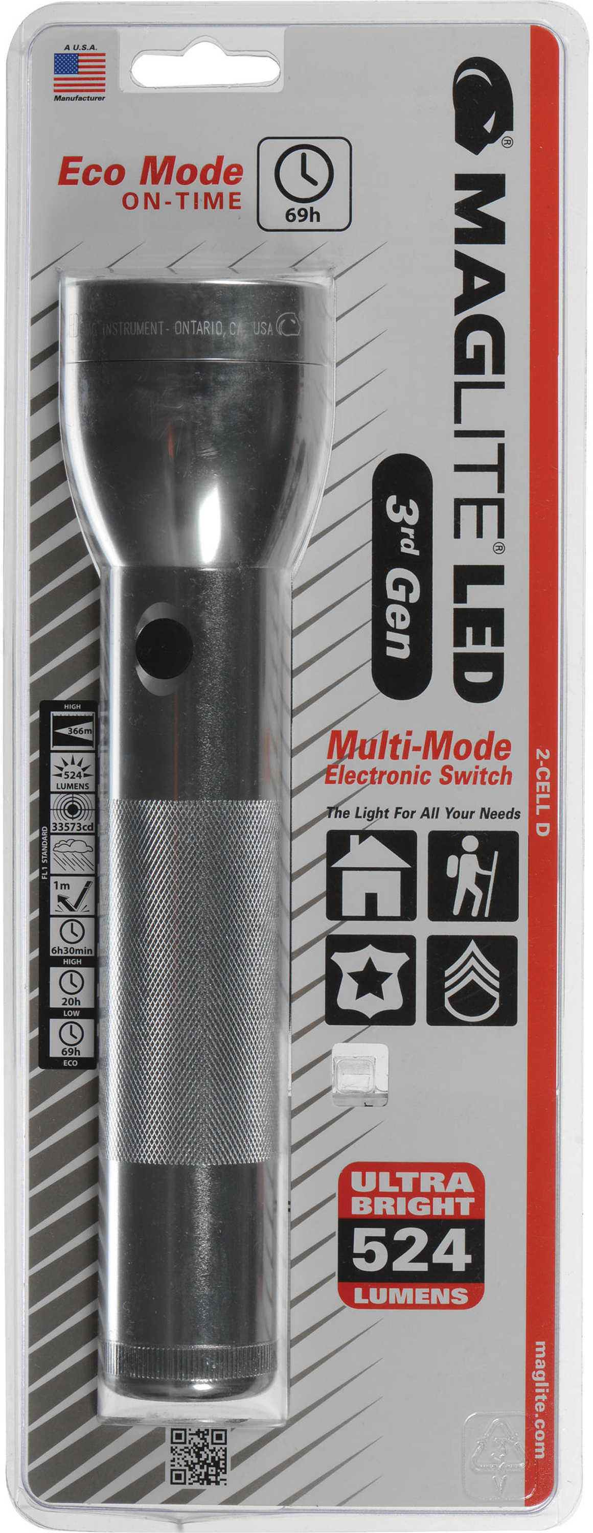 Maglite Ml300L Led 2 Cell D Flashlight Clam Package, Silver Md: Ml300L-S2106