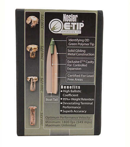 Nosler E-Tip Bullets 338 Caliber, 225 Grains, Ballistic Tip Spitzer Boat Tail Lead-Free, Per 50 Md: 59372