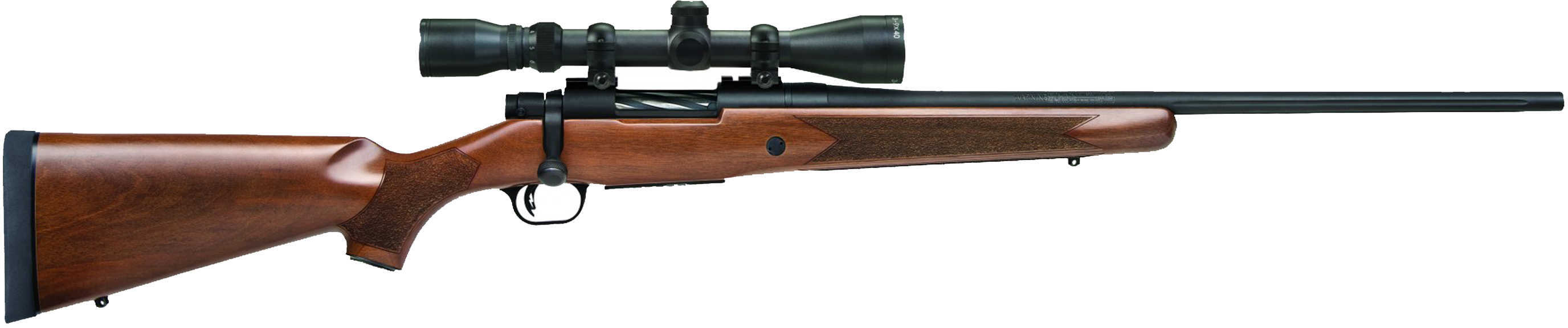 Mossberg Patriot 22-250 Bolt Action Rifle 22" Matte Blued Fluted Barrel Walnut Finish Stock 3x9x40 Scope Combo