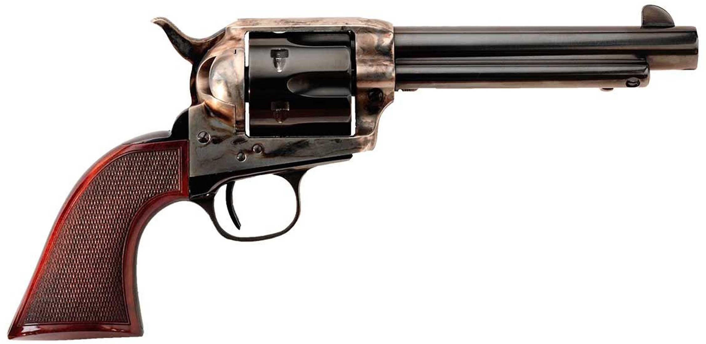 Taylor Uberti Smokewagon 1873 Revolver 357 Mag With 5.5" Barrel, Checkered Walnut Grip, And Case Hardened Frame Model 4108
