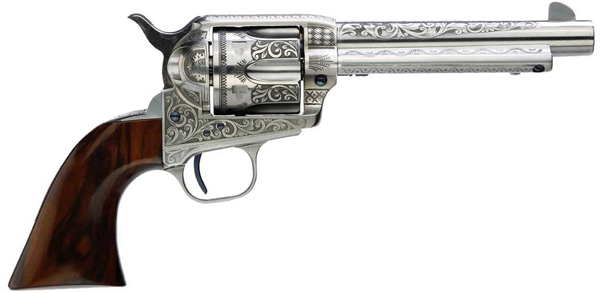 Revolver Taylor's & Company 1873 Cattleman 357 Magnum 5.5" Barrel Engraved White Charcoal-Blue Screws Walnut Grip 704AWE