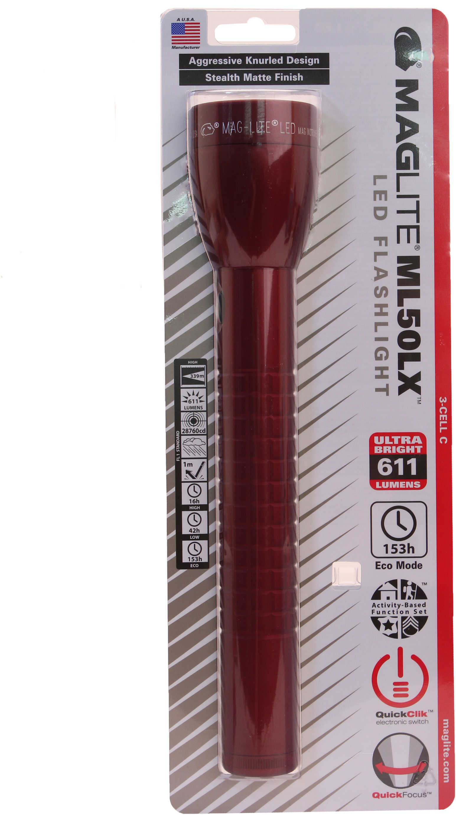 Maglite ML50LX LED 3 Cell C Crimson Red, Blister Pack Md: ML50LX-S3RN6