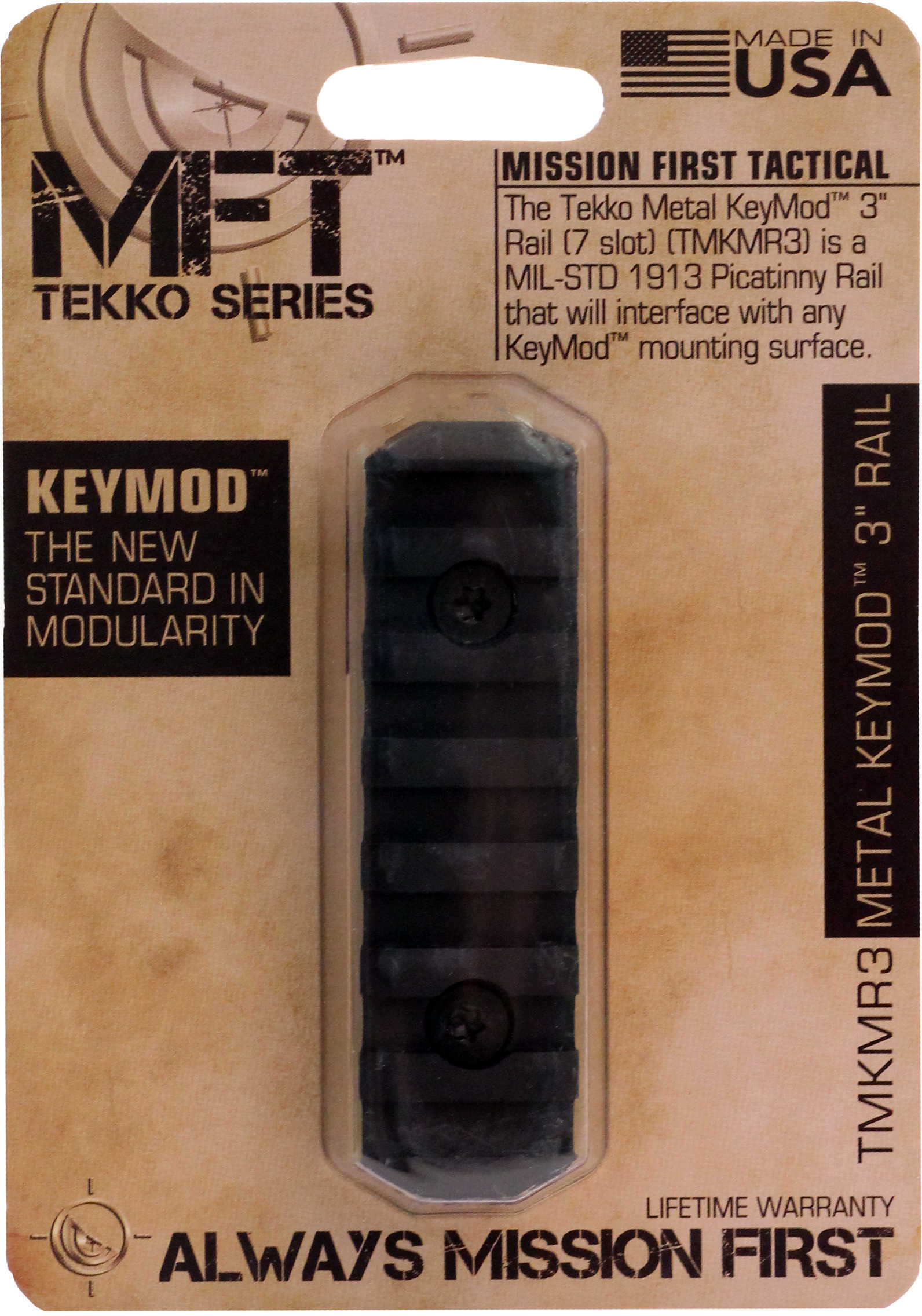 Mission First Tactical Tekko Metal KeyMod 3" Rail, Black Md: TMKMR3
