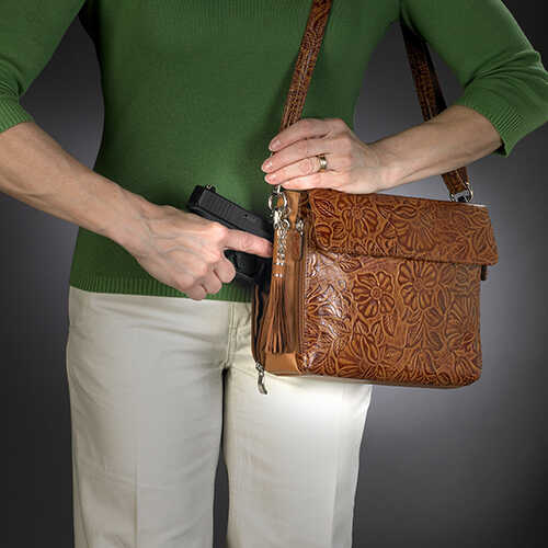 Gun Toten Mamas Tooled Cowhide Handbag Tan