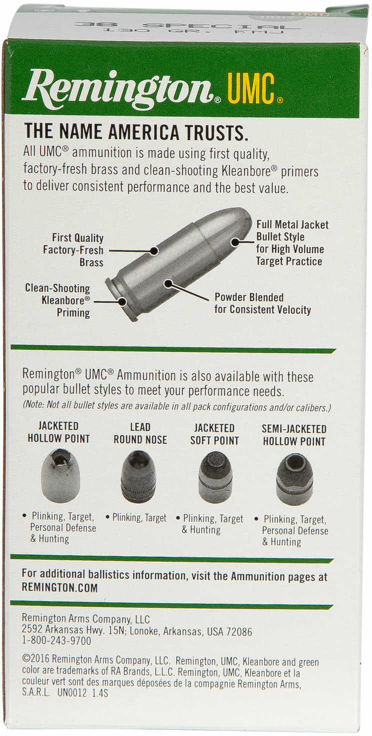 38 Special 50 Rounds Ammunition Remington 130 Grain Full Metal Jacket