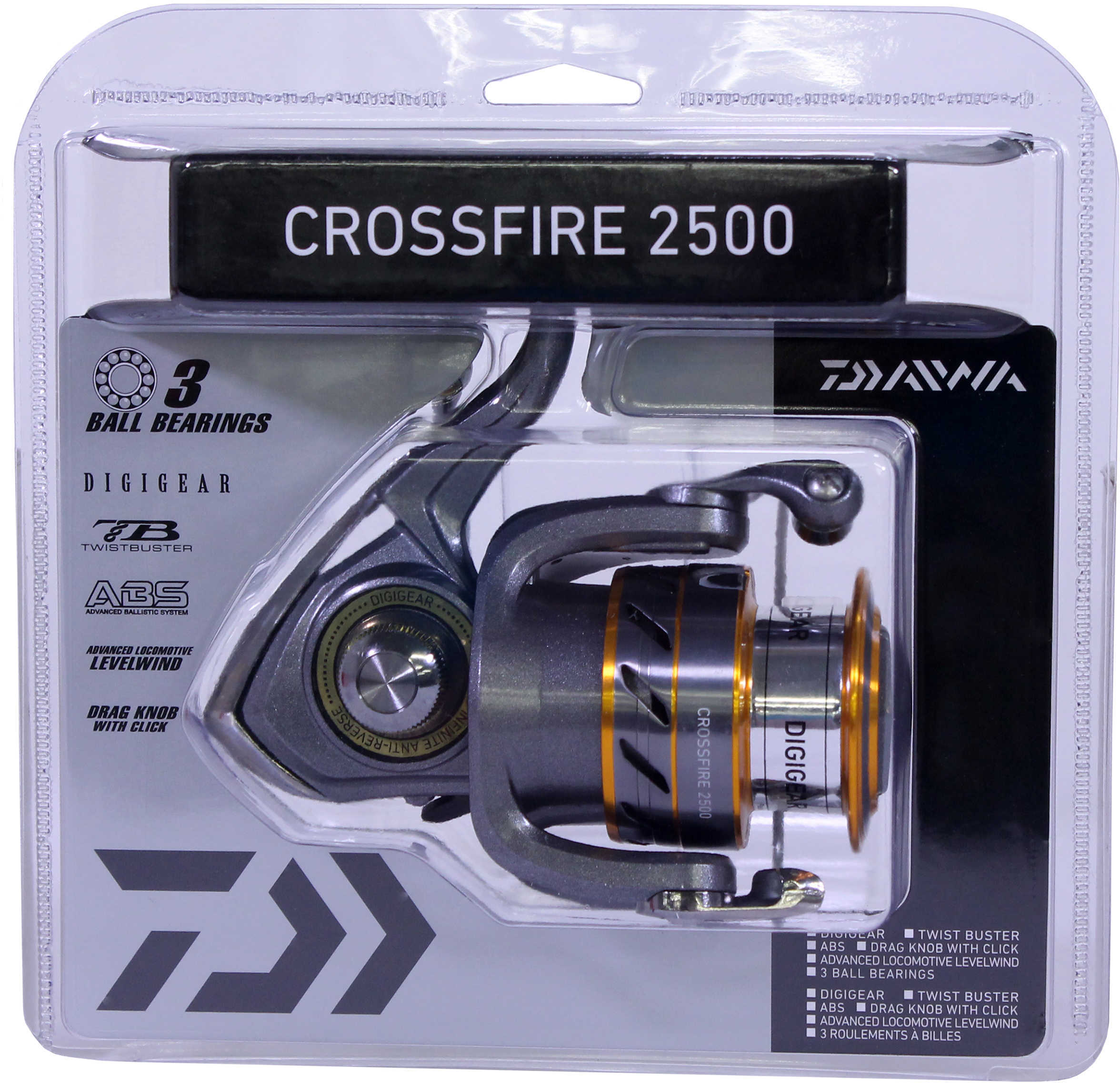 Daiwa Crossfire 3BI Spinning Reel 2500 5.3:1 Gear Ratio 3BB 1RB Bearings 31.10" Retrieve Rate Clam Pa