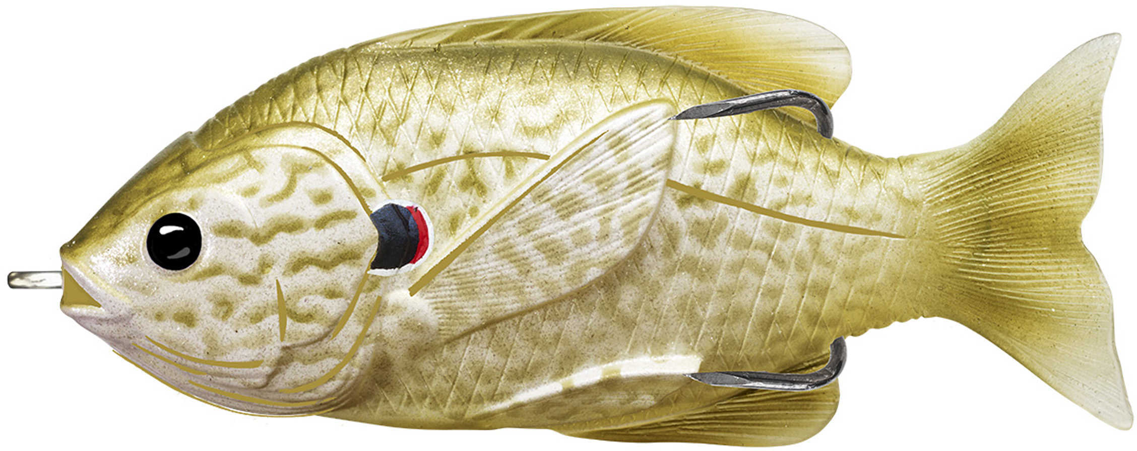 LIVETARGET Lures / Koppers Fishing and Tackle Corp Sunfish Hollow Body 3" Number 3/0 Hook Size Topwater Depth Pearl/Olive Pumpkinseed