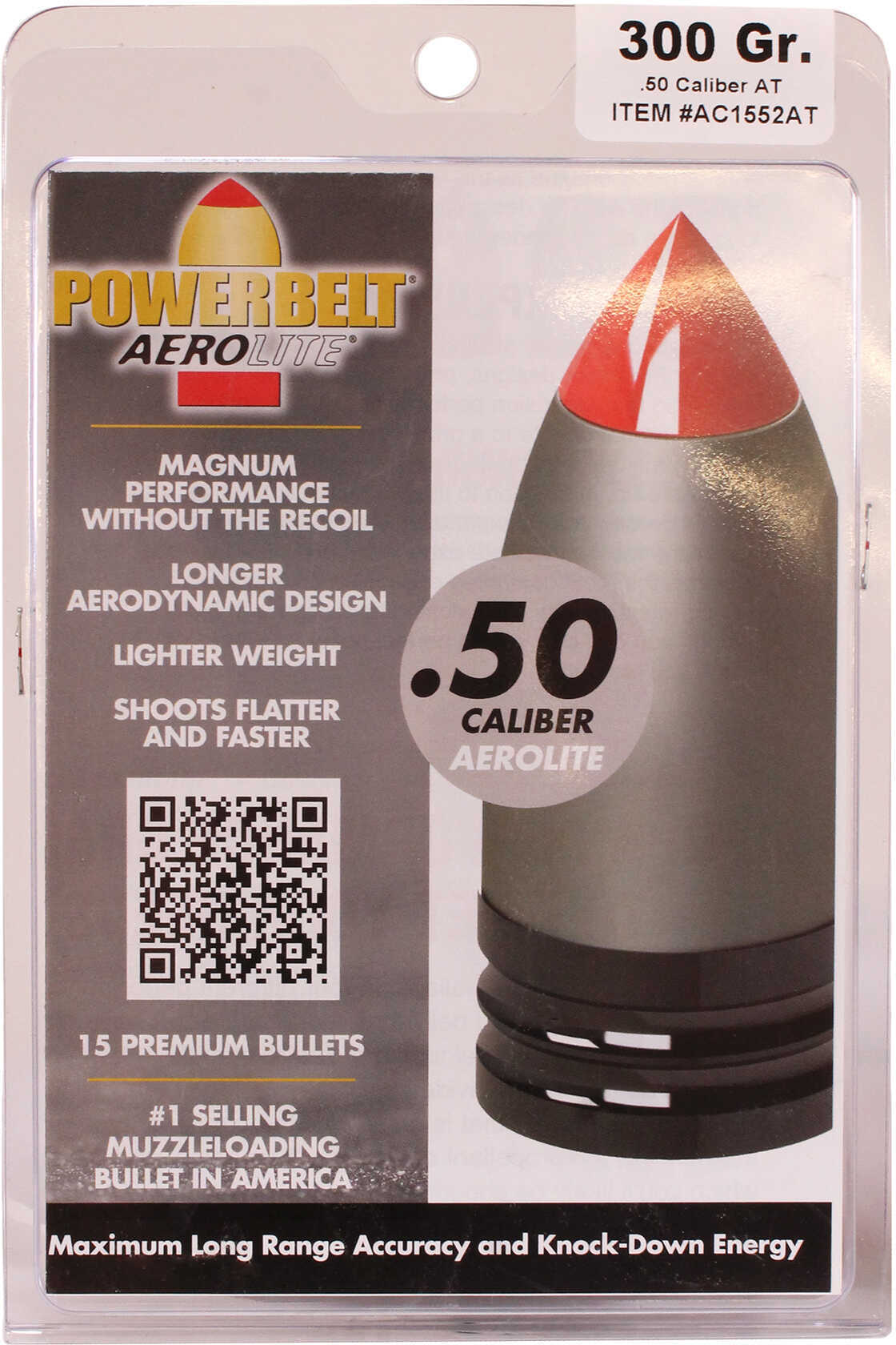 Powerbelt Bullets AeroLite AeroTip 50 Caliber (Per 15) 300 Grains AC1552AT