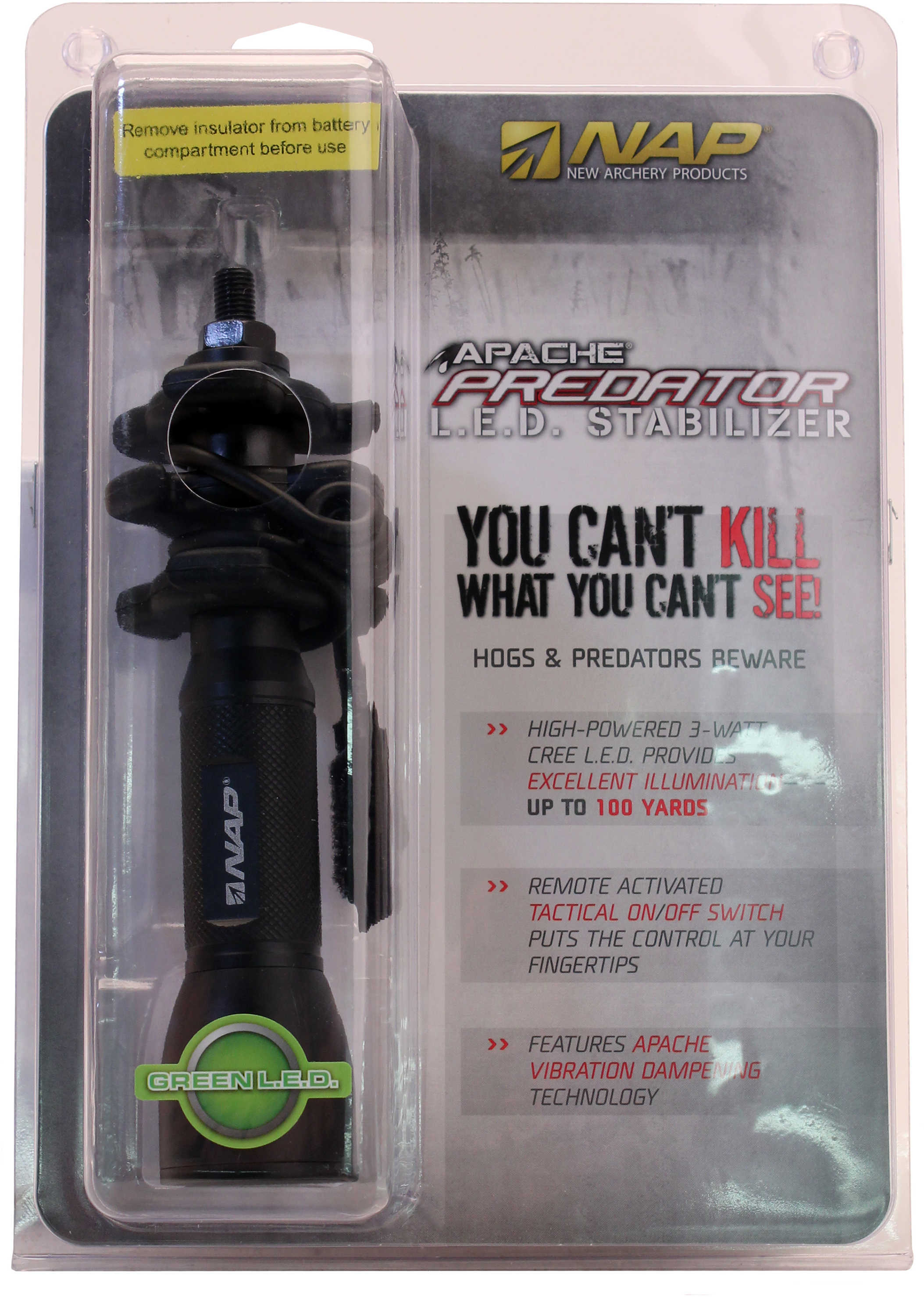 New Archery Products Apache Predator Hog Hunting Stabilizer Green LED Light with Pressure Switch Md: 60-795