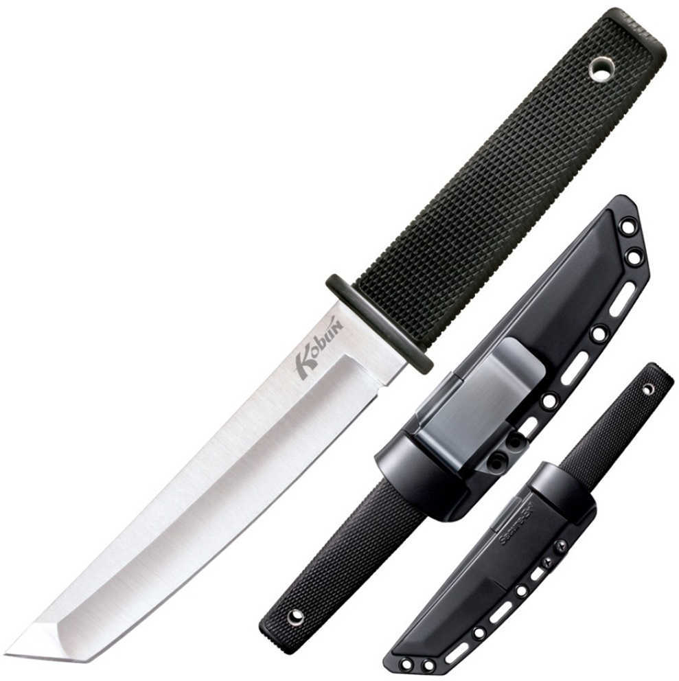 Cold Steel Kobun 5.5" Fixed Blade Knife Tanto Point Plain Edge AUS 8A/Polished Black Kraton Secure-Ex Sheath 17TZ