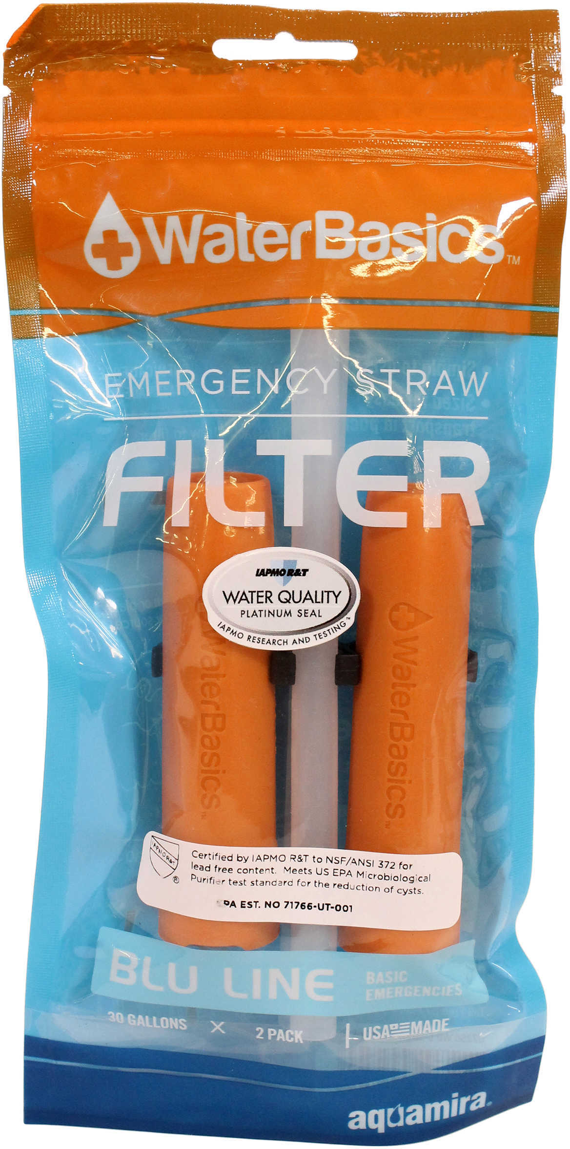 Aquamira WaterBasics Emergency Straw Filter Blue Line - Parasite Protection Filters up to 30 Gallons of per